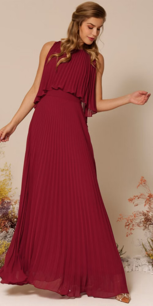 Vestido Festa Longo Plissado Plus Size