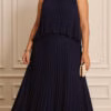 Vestido Festa Longo Plissado Plus Size