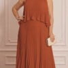 Vestido Festa Longo Plissado Plus Size