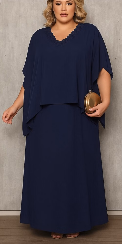 Vestido Festa Capa Longa Bordada Plus Size