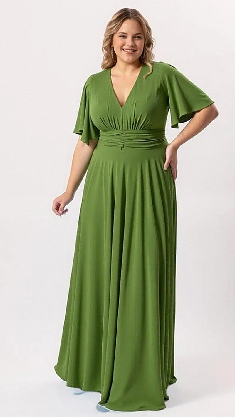Vestido Festa Mangas Sino Plus Size