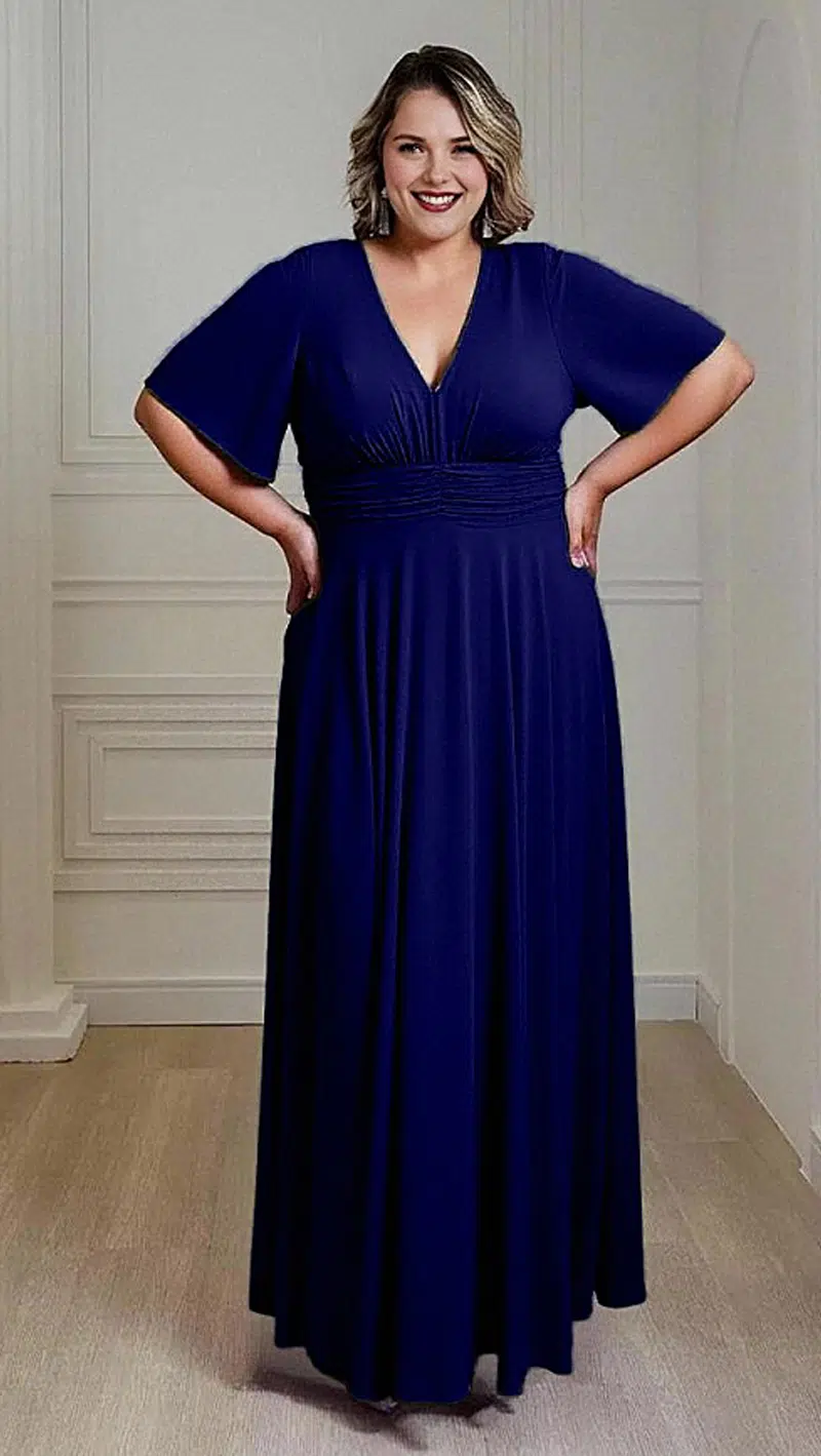 Vestido Festa Mangas Sino Plus Size