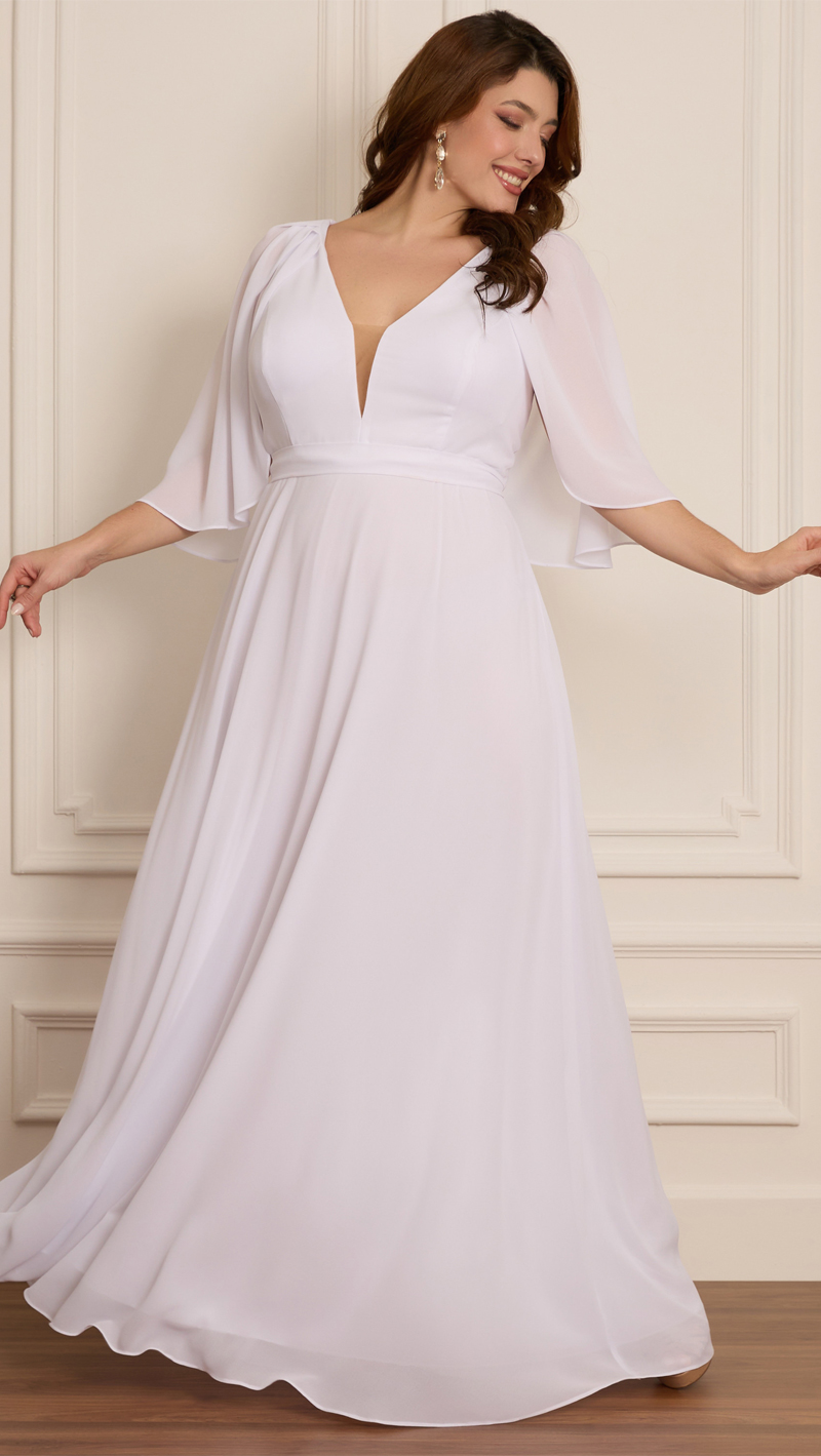 Vestido Noiva com Capa Drapeada Plus Size