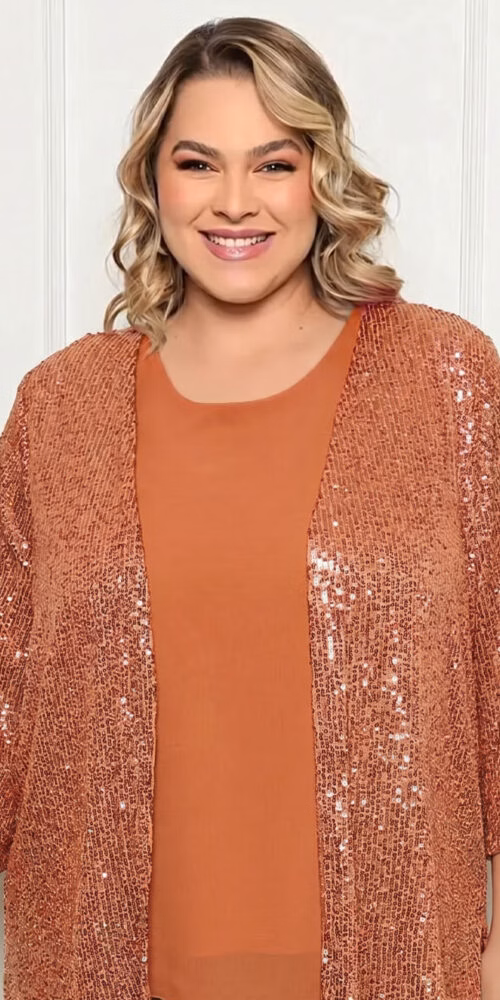 Twint Set com Cardigã em Paetês Plus Size