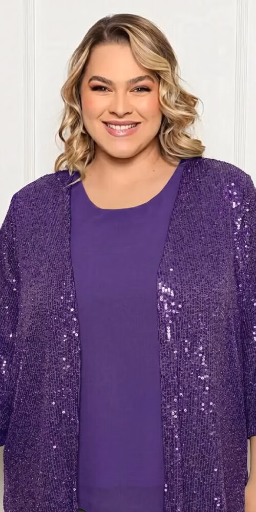 Twint Set com Cardigã em Paetês Plus Size