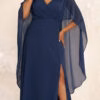 Vestido de Festa Capa Aplicação Flor Plus Size