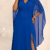 Vestido de Festa Capa Aplicação Flor Plus Size