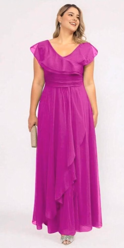 Vestido Festa Tule Babados Plus Size