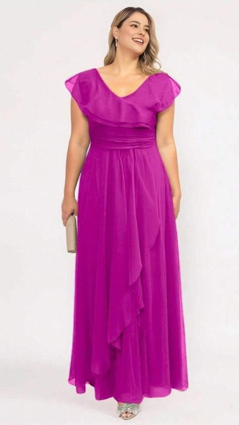 Vestido Festa Tule Babados Plus Size