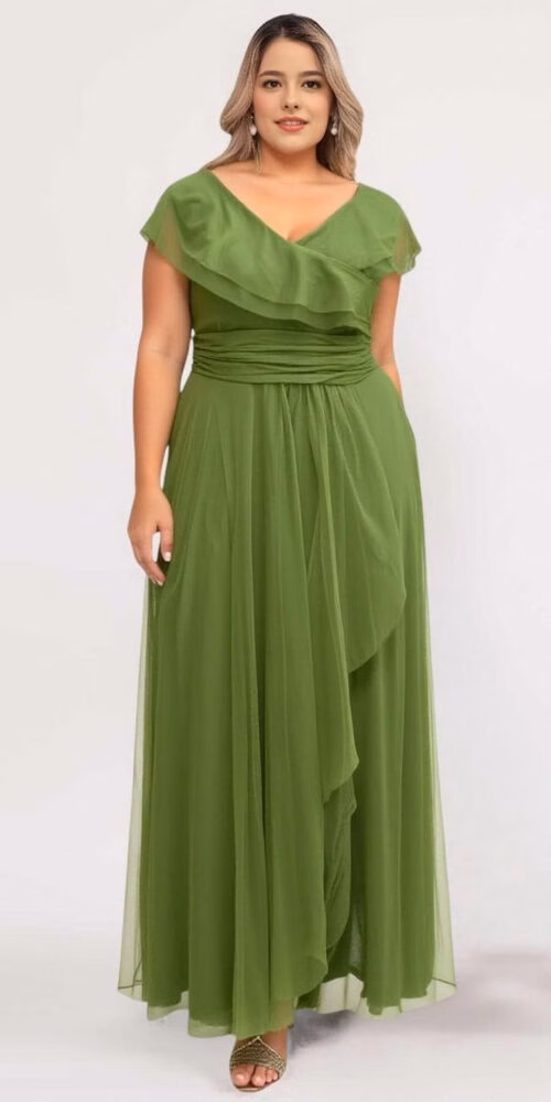 Vestido Festa Tule Babados Plus Size