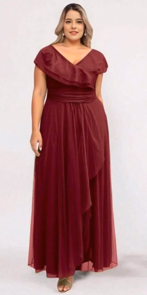 Vestido Festa Tule Babados Plus Size