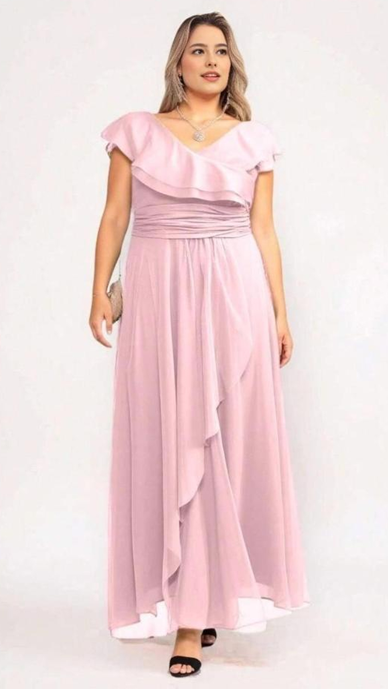 Vestido Festa Tule Babados Plus Size
