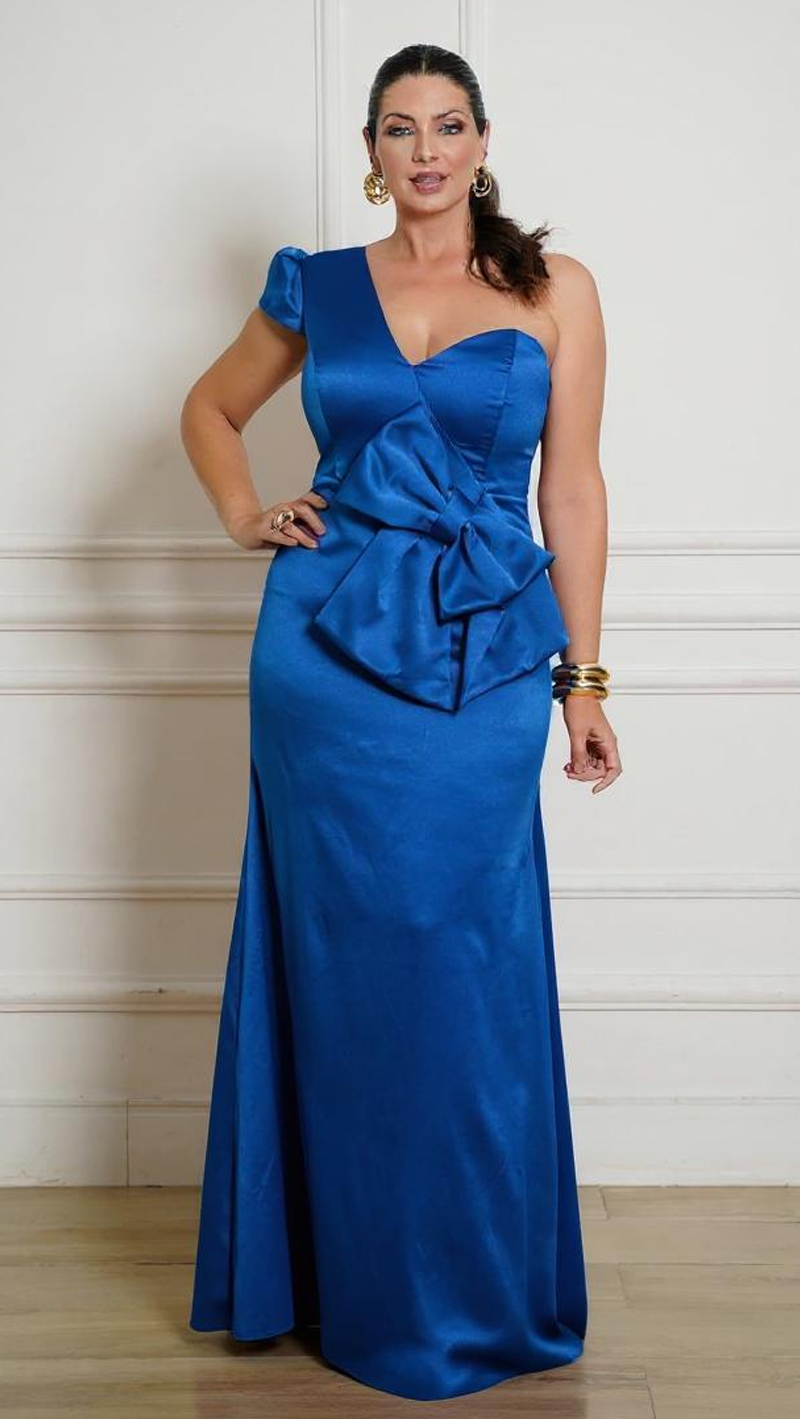 Vestido para Festa ombro Só com Laço Plus Size