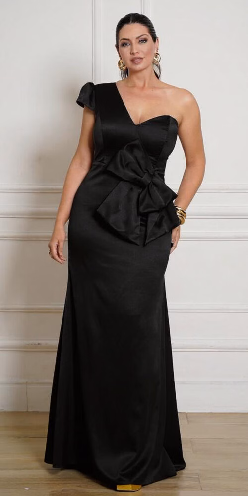 Vestido para Festa ombro Só com Laço Plus Size