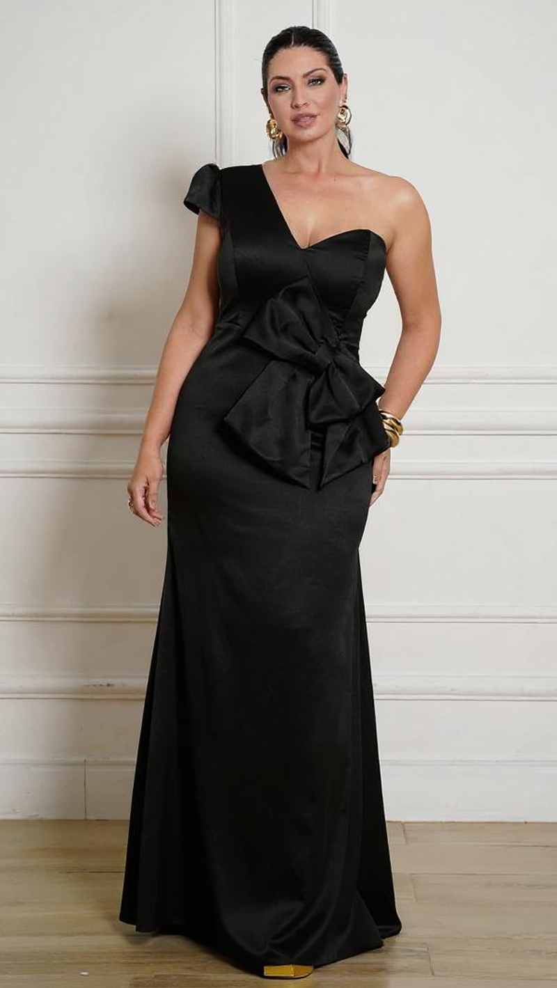 Vestido para Festa ombro Só com Laço Plus Size