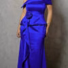 Vestido Festa Cetim Ombro a Ombro Assimétrico Plus Size