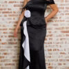 Vestido Festa Cetim Ombro a Ombro Assimétrico Plus Size