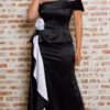 Vestido Festa Cetim Ombro a Ombro Assimétrico Plus Size