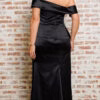 Vestido Festa Cetim Ombro a Ombro Assimétrico Plus Size