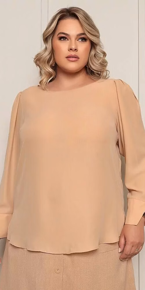 Blusa Manga Longa Crepe Plus Size