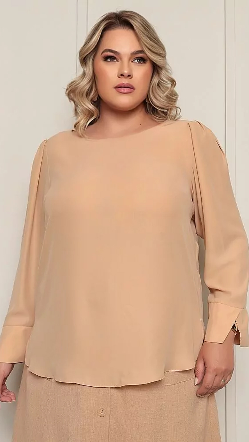Blusa Manga Longa Crepe Plus Size