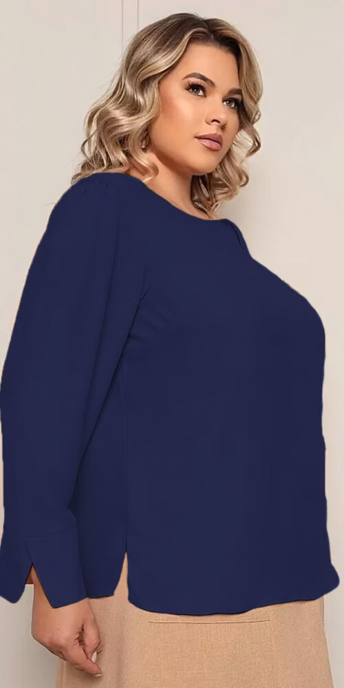 Blusa Manga Longa Crepe Plus Size