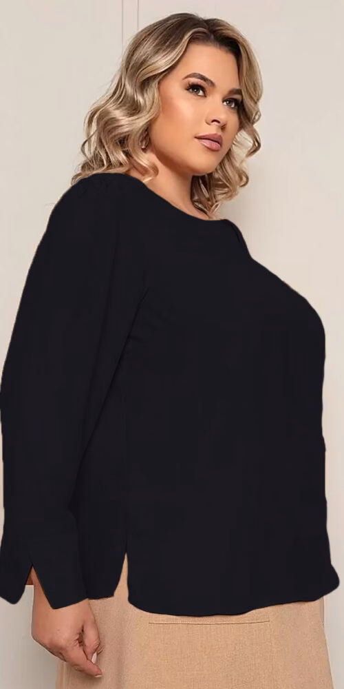 Blusa Manga Longa Crepe Plus Size