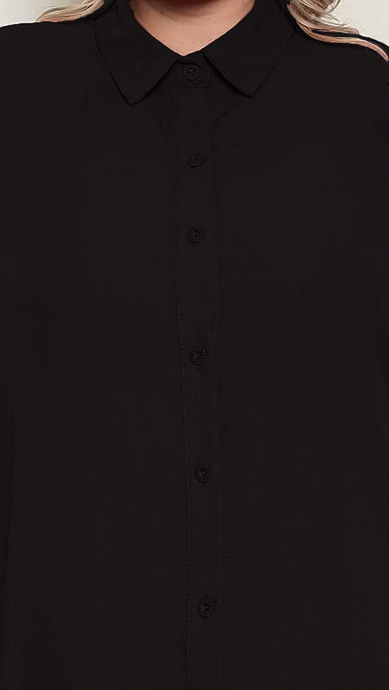 Camisa Plus Size Manga Longa em Crepe