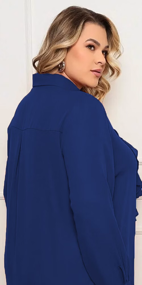 Camisa Crepe com Jabour Plus Size