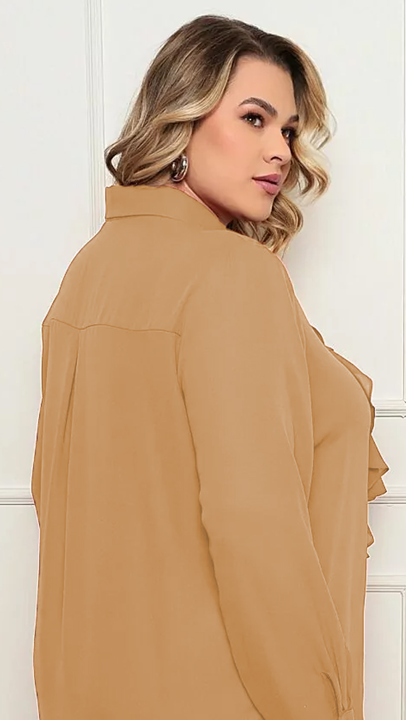 Camisa Crepe com Jabour Plus Size