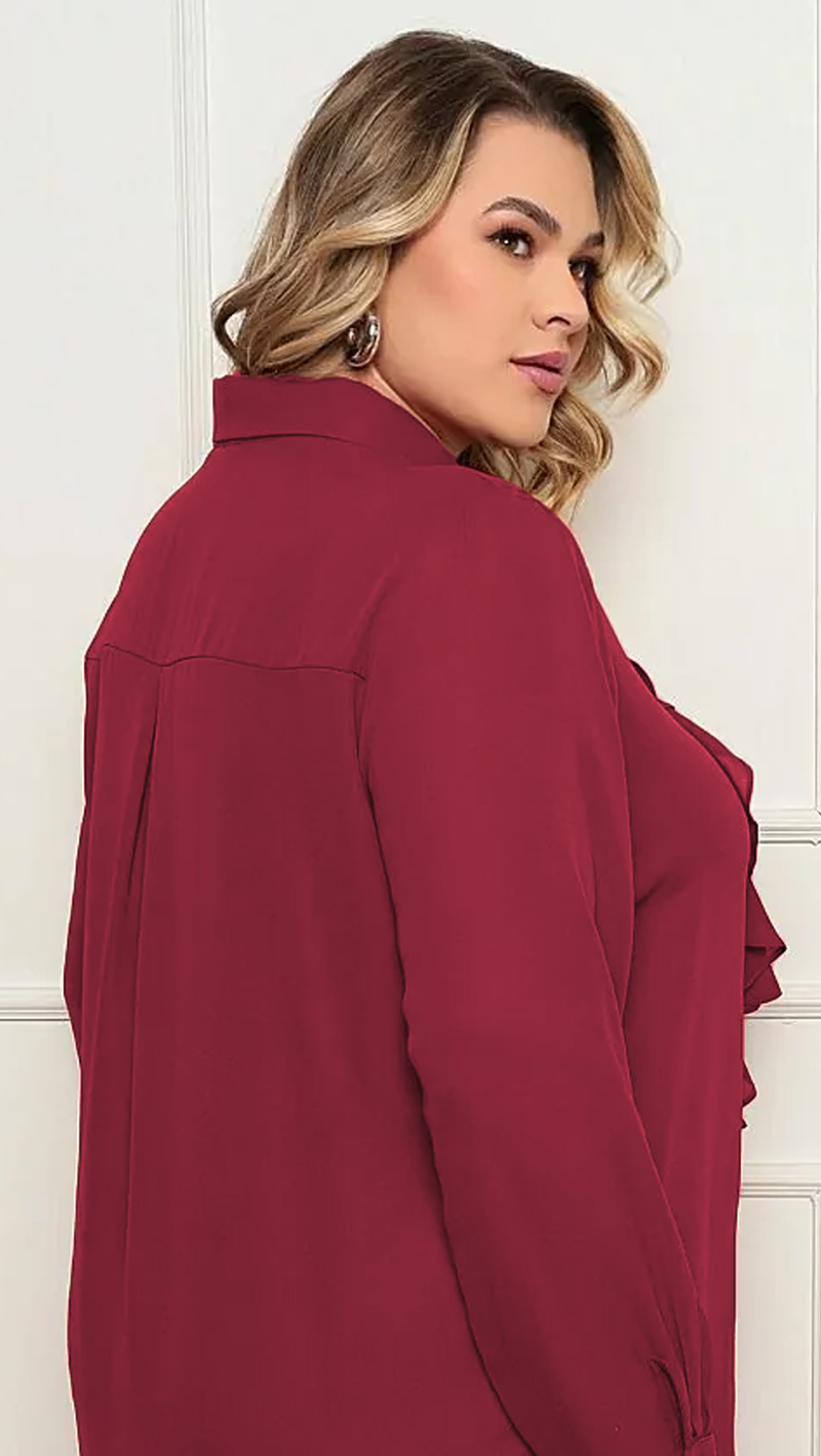 Camisa Crepe com Jabour Plus Size