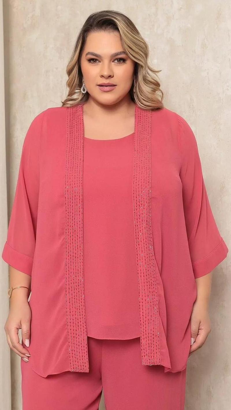Conjunto 3 peças Bordado Manual Plus Size