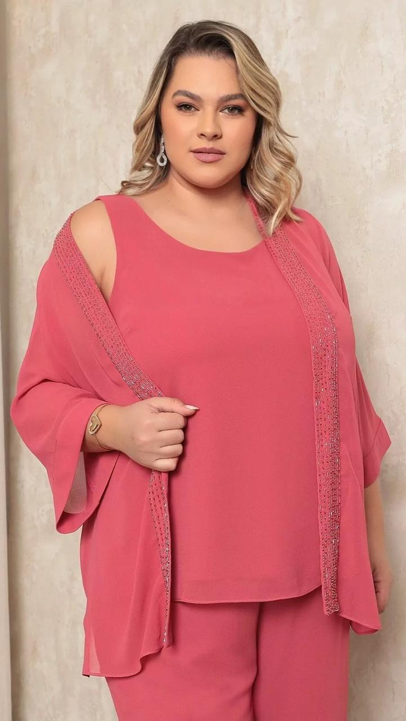 Conjunto 3 peças Bordado Manual Plus Size