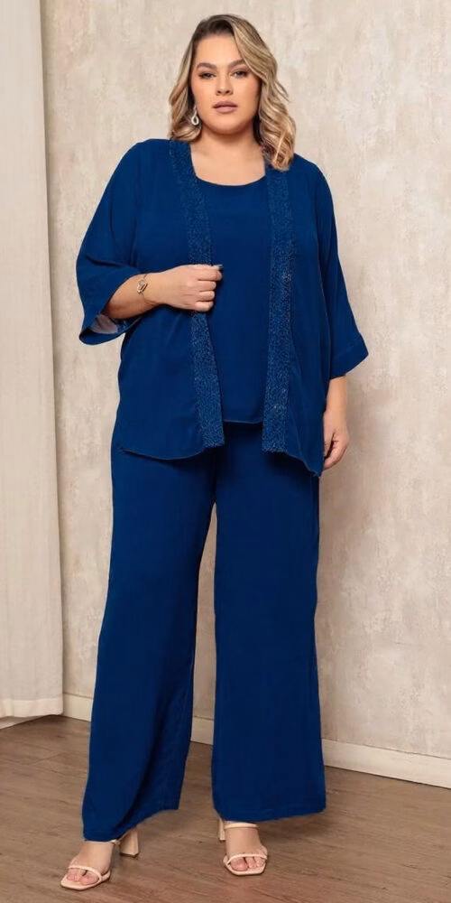 Conjunto 3 peças Bordado Manual Plus Size