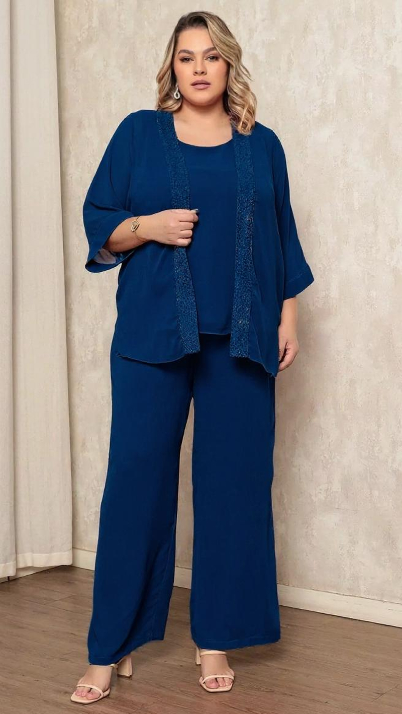 Conjunto 3 peças Bordado Manual Plus Size