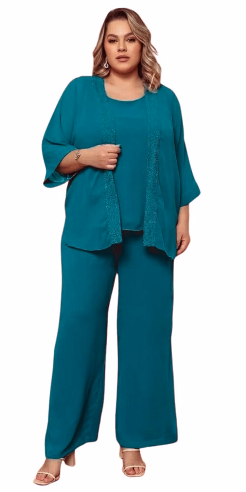 Conjunto 3 peças Bordado Manual Plus Size