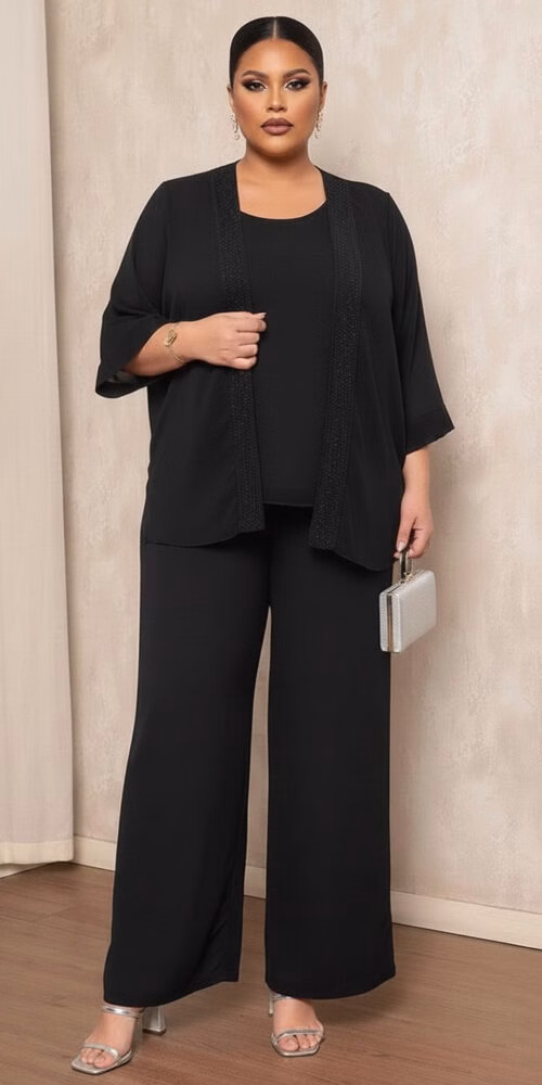 Conjunto 3 peças Bordado Manual Plus Size