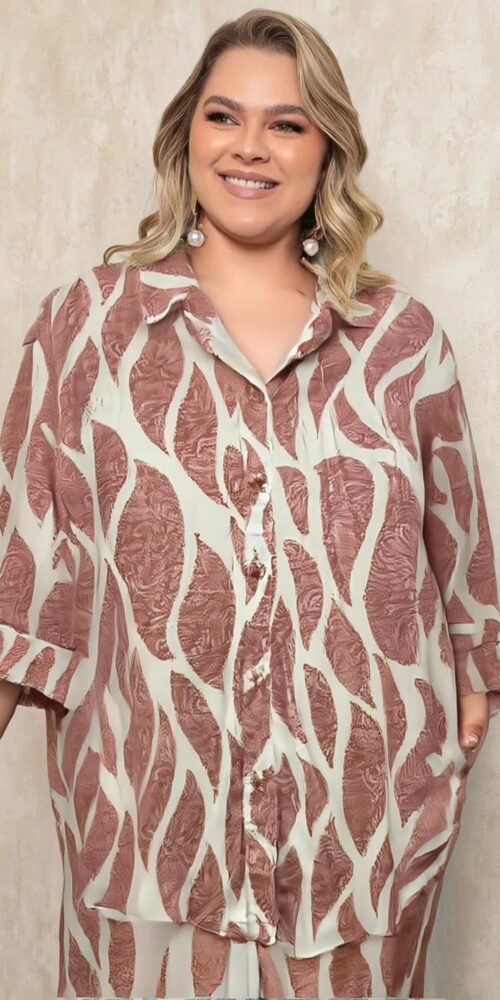 Conjunto com Camisa Crepe Jaccard Plus Size