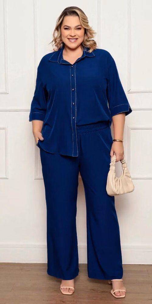 Conjunto com Camisa e Calça Pantalona Plus Size