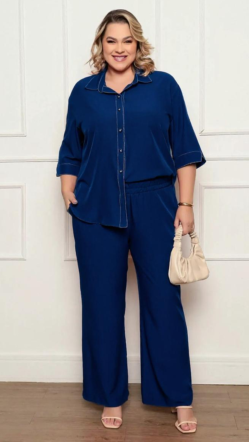 Conjunto com Camisa e Calça Pantalona Plus Size