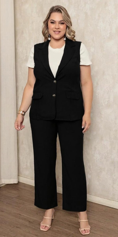 Conjunto com Colete Longo Plus Size