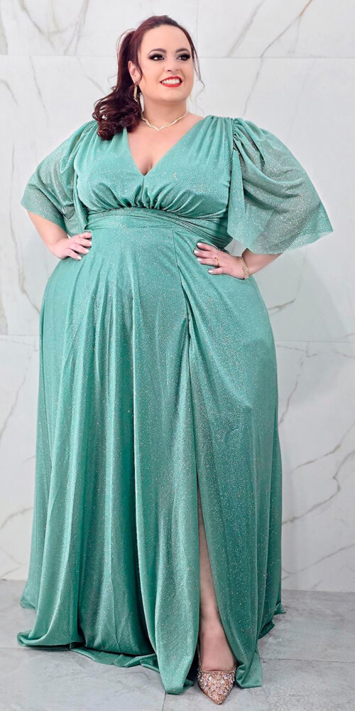 Vestido de Festa Plus Longo com Brilho