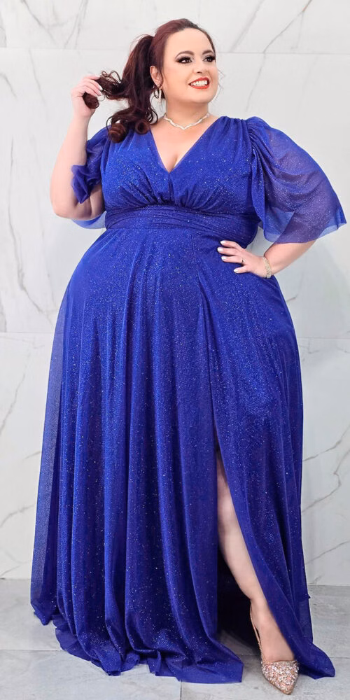 Vestido de Festa Plus Longo com Brilho