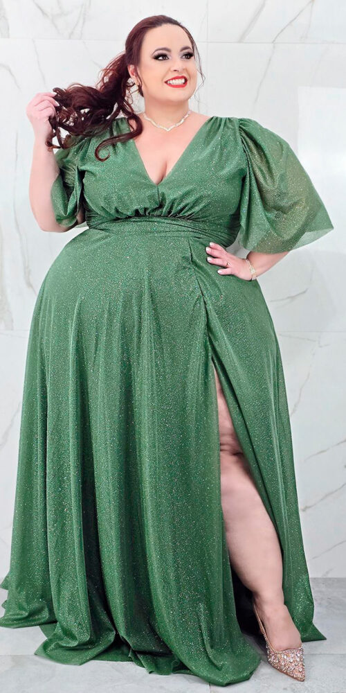 Vestido de Festa Plus Longo com Brilho