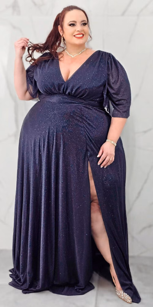 Vestido de Festa Plus Longo com Brilho