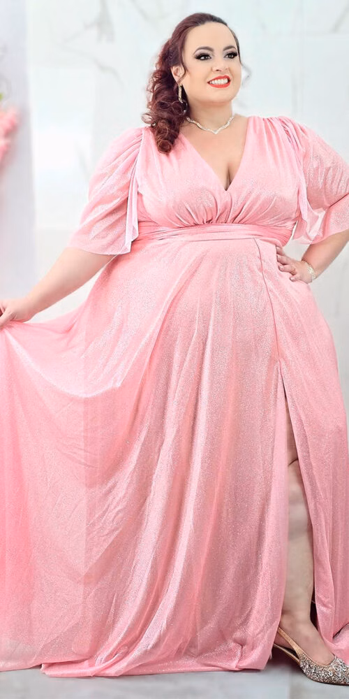 Vestido de Festa Plus Longo com Brilho