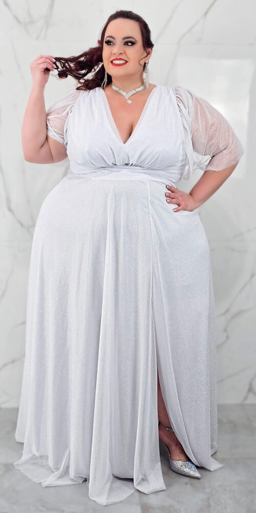 Vestido de Festa Plus Longo com Brilho