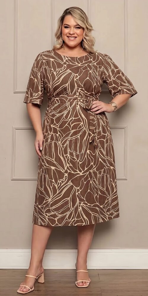 Vestido Midi Viscose Estampado Plus Size