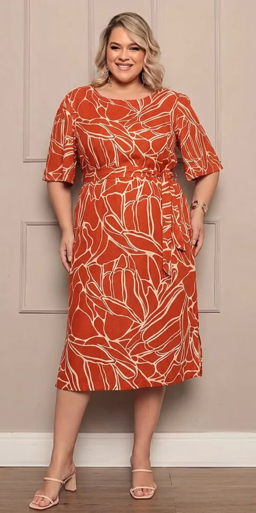Vestido Midi Viscose Estampado Plus Size
