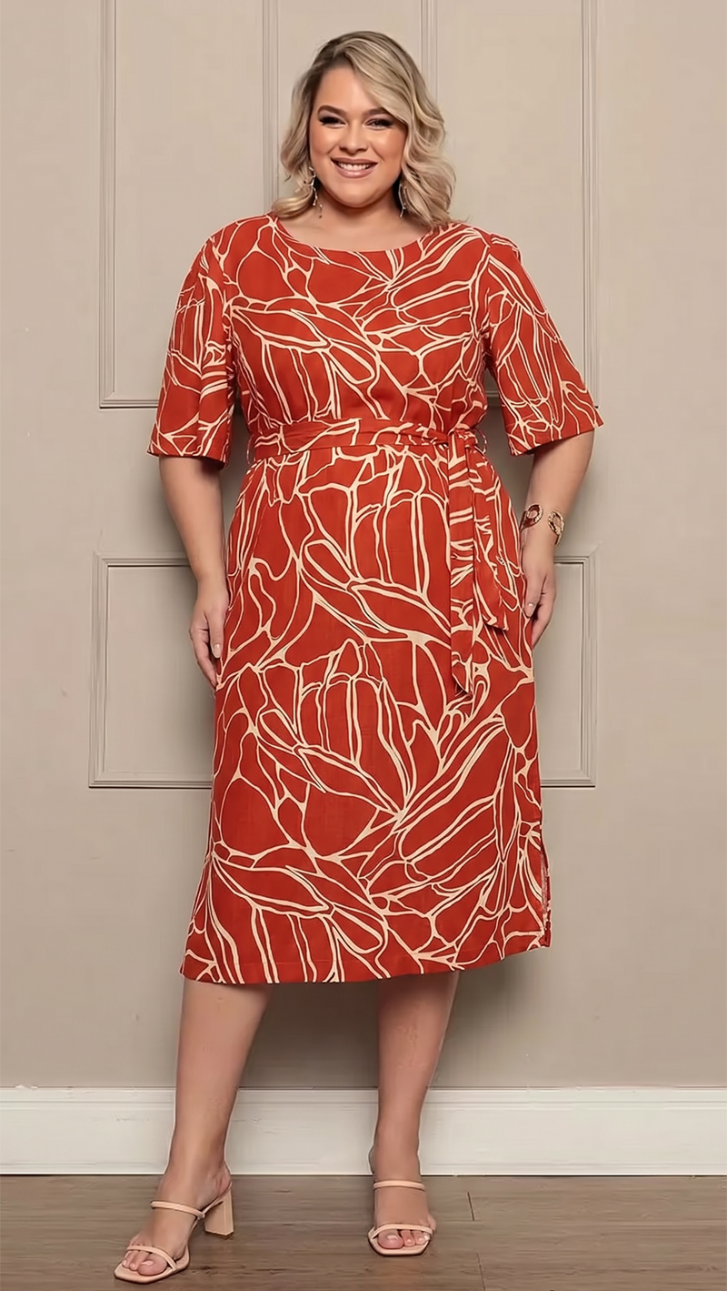 Vestido Midi Viscose Estampado Plus Size